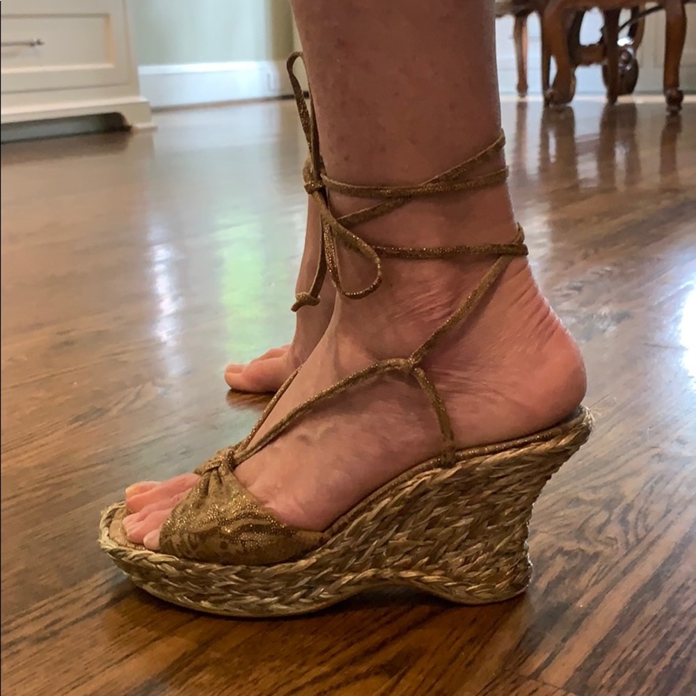 Stuart weitzman espadrille lace up wedges